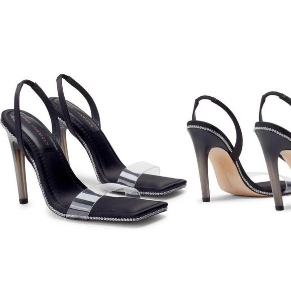 Good American Crystal Crush Lucite Sandal in Black - Picture 1 of 7